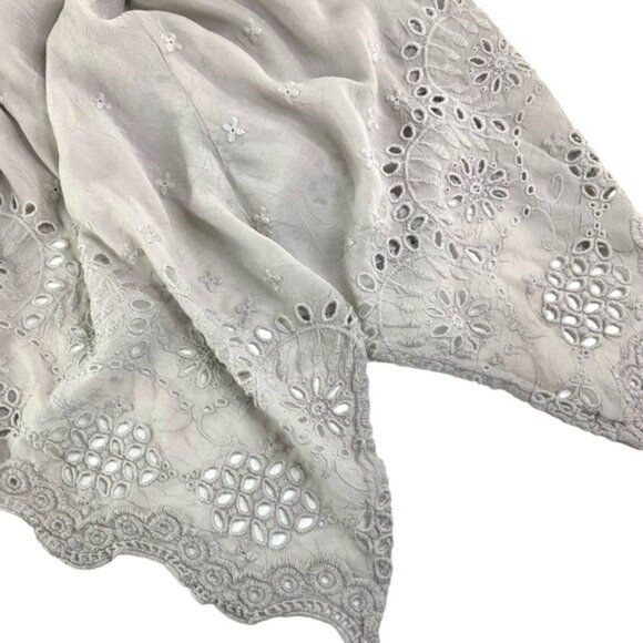 Johnny Was Oversized Eyelet Blouse in Grey with Tie at Waist Handkerchief Hem - Picture 6 of 8